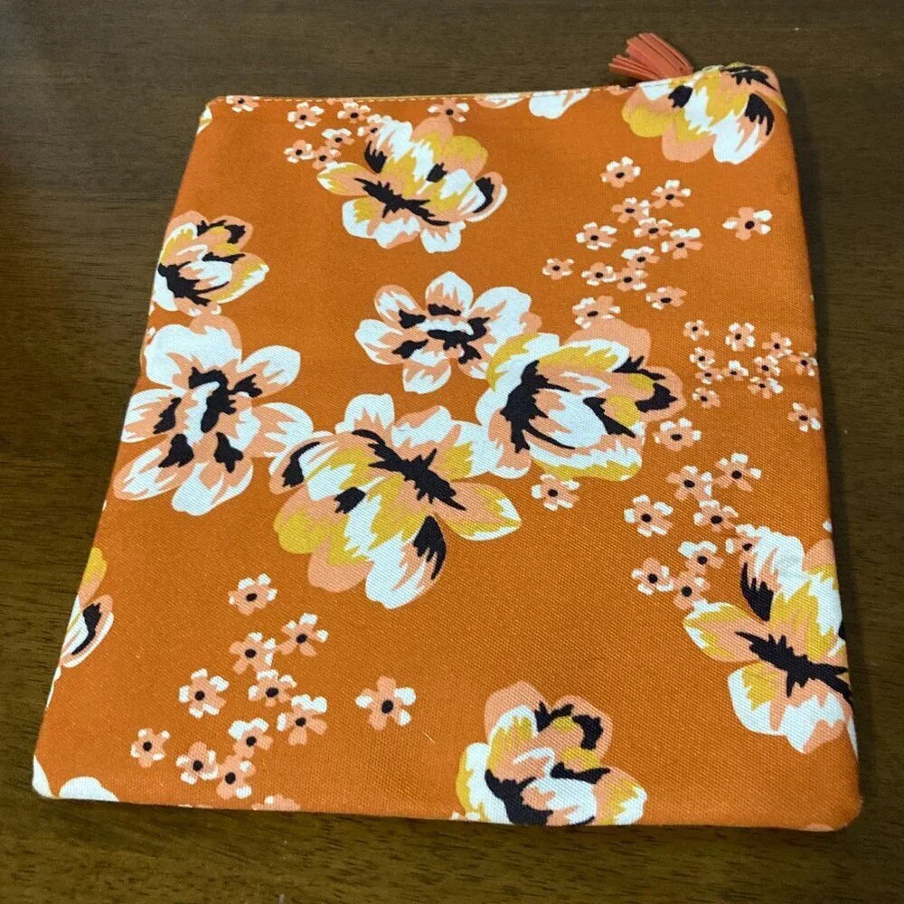 Rachel Pally Fold Over Clutch‎ Retro Orange Yellow Floral Makeup Bag